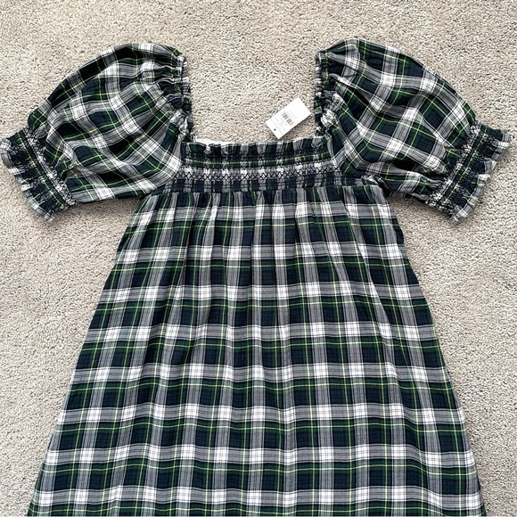 NWT American Eagle Outfitters Puff-Sleeve Plaid Smocked Babydoll Dress Tall - Picture 5 of 14
